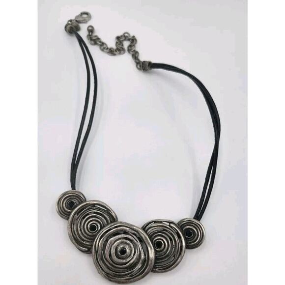 Chico's Jewelry - CHICO'S Silvertone Black Cord Scoop Necklace